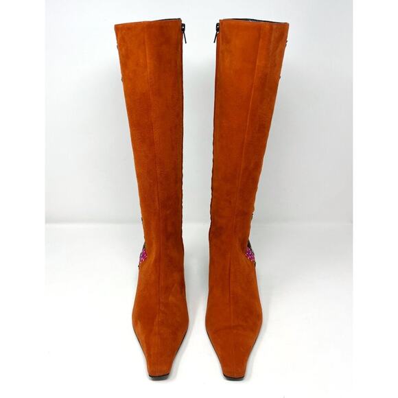 Moschino Cheap and Chic Suede Embroidered Boots 37.5 Made in Italy - Picture 2 of 6